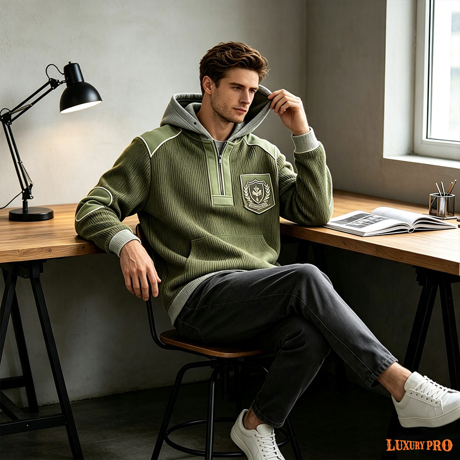 2D Raglan Sleeve Hooded Sweatshirt Spliced Style