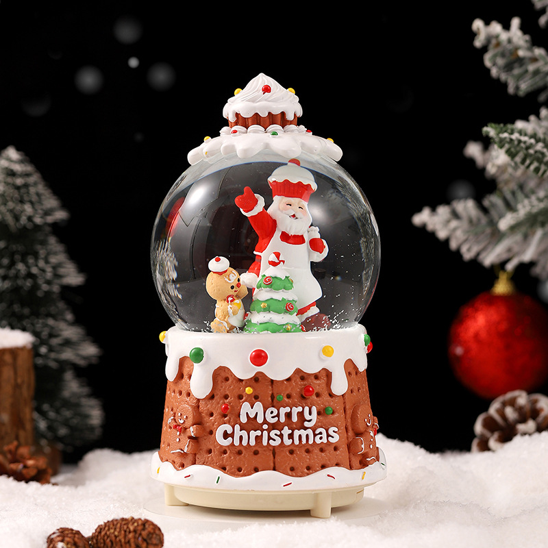 Christmas snow globe music box with light