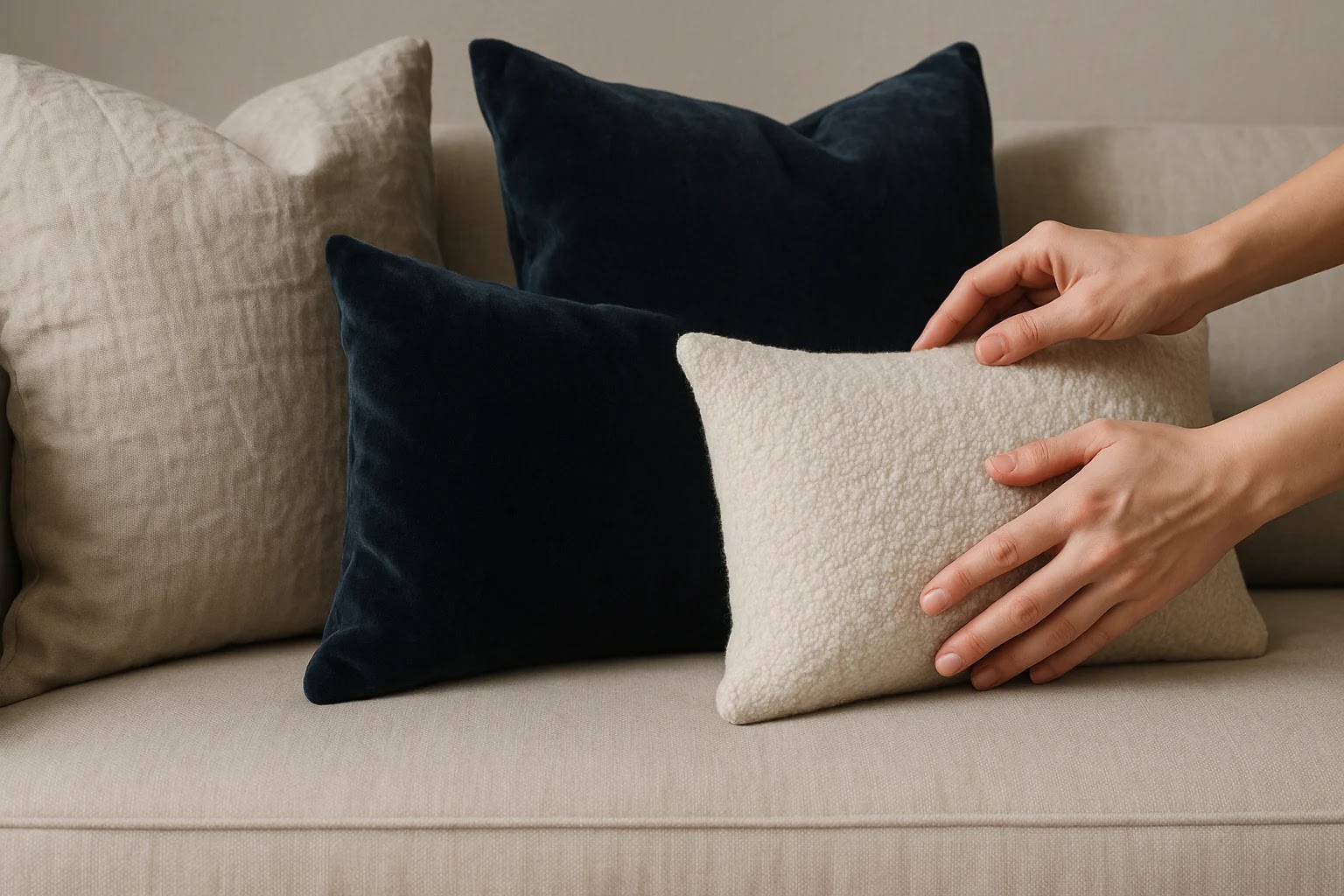 Guide complet des coussins pour canapé : taille, nombre, couleur et composition déco