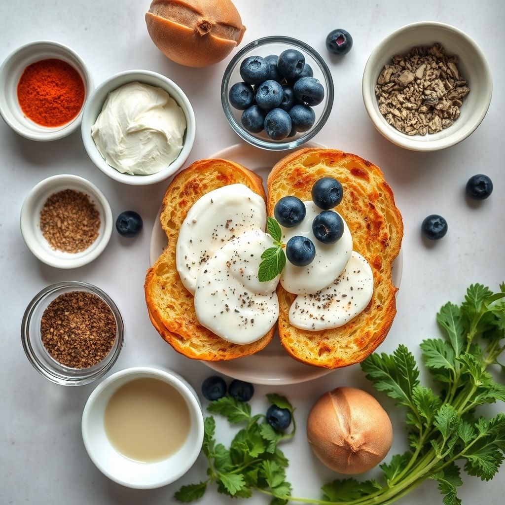 Ingredients for Blueberry Brioche French Toast with Creamy Topping – Easy Weekend Brunch