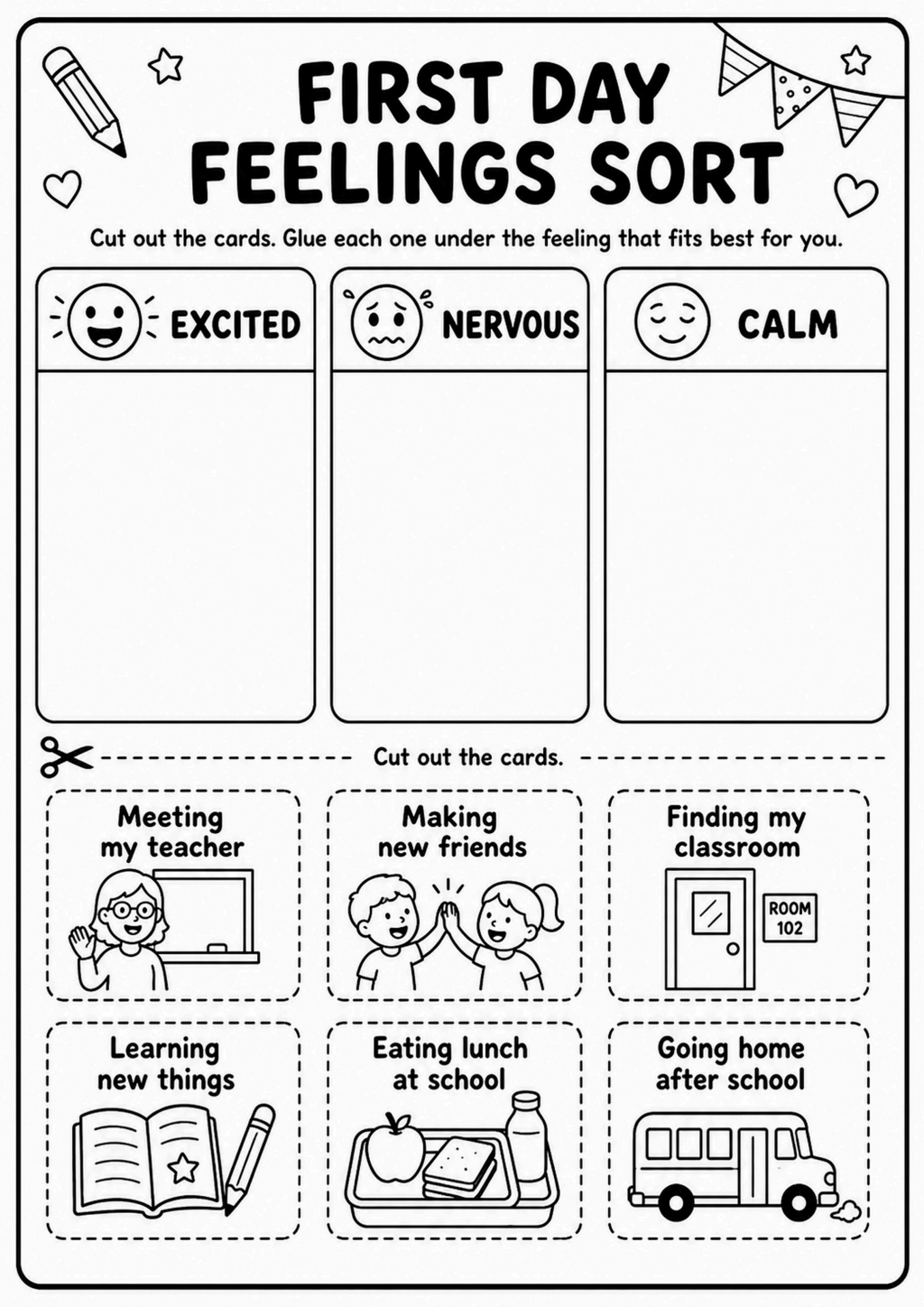 First Day Feelings Sort Activity