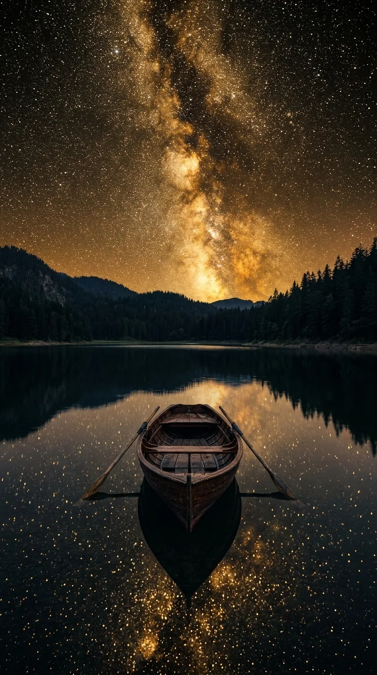 Rowboat Under Milky Way Galaxy - Free 4K mobile Wallpaper