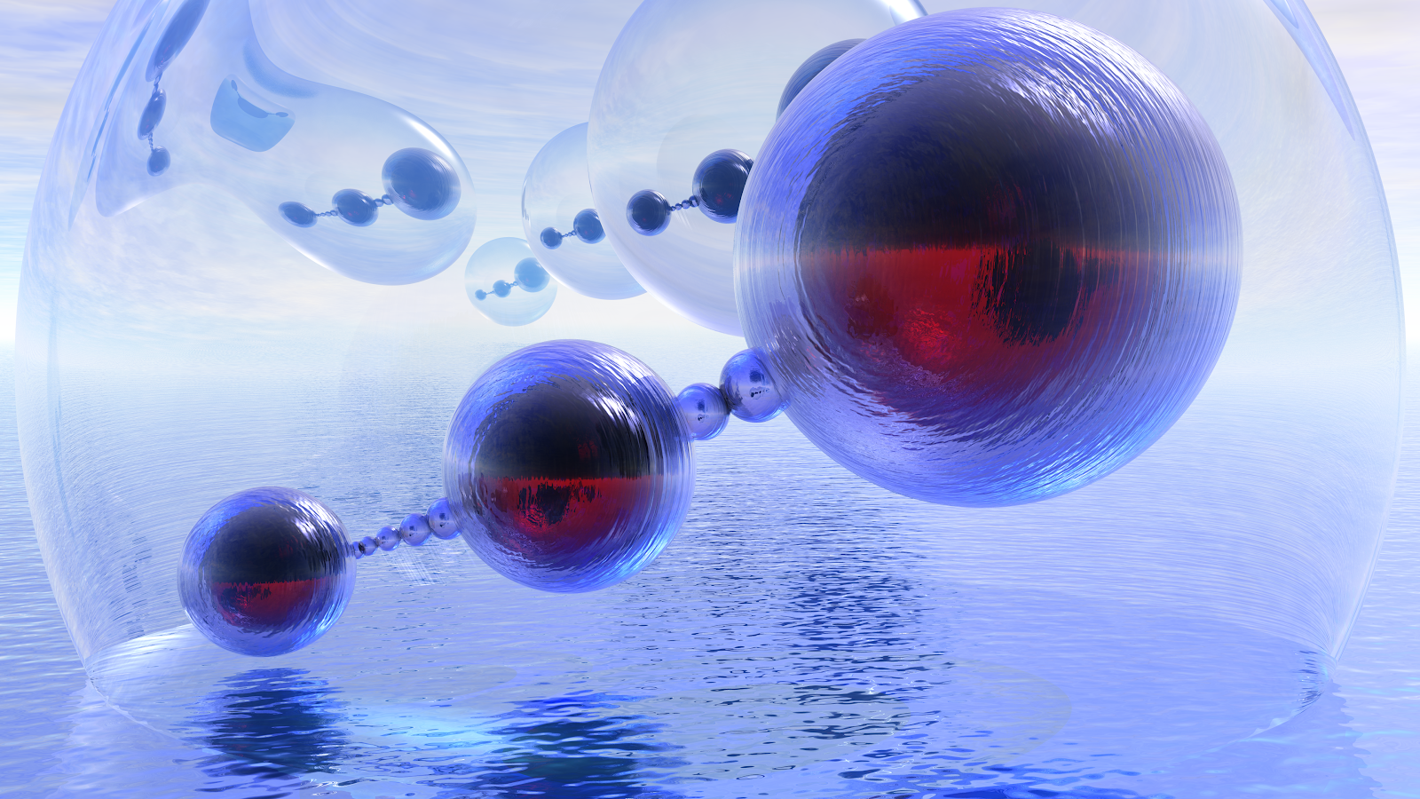 Abstract Metallic Spheres In Bubbles - 3D Digital Art 4K Wallpaper (3840x2160)