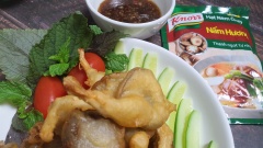 Cho nấm đã chiên giòn ra dĩa, thêm ít dưa leo, rau sống ăn kèm và xốt bơ cay là hoàn tất món ăn. Nấm bào ngư ngọt tự nhiên được phủ lớp bột chiên giòn rụm chấm cùng xốt dầu hao mằn mặn, thơm thơm rất ngon miệng. Vậy là vô cùng đơn giản để có một món ăn vặt cho những ngày chay đúng không các bạn. Chúc các bạn thành công với công thức của mình nhé.