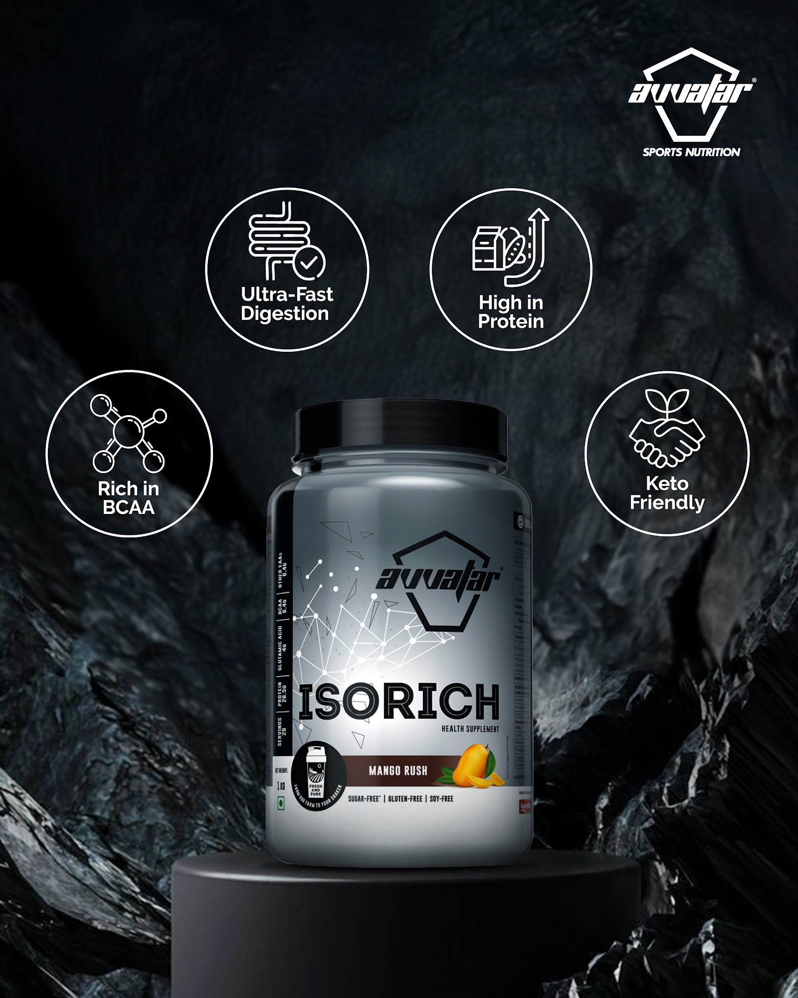 Avvatar Isorich Protein Mango Rush Flavour, 1 Kg