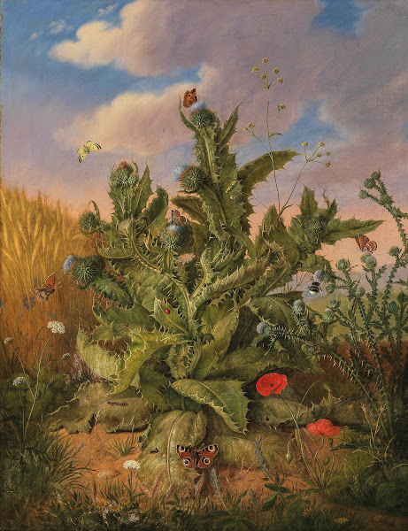 Large Still Life of Thistle with Meadow Flowers and Butterflies