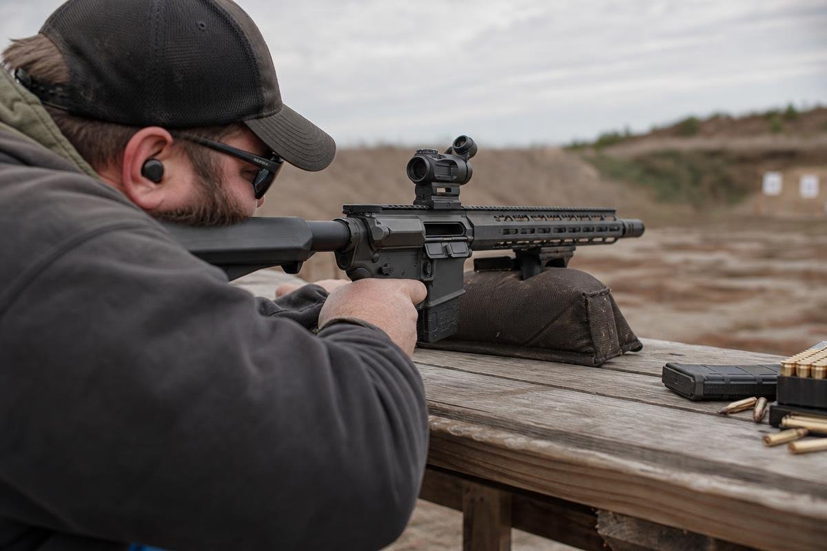 Red dot sight zeroing at an outdoor rifle range