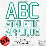 Bombardier - Athletic Satin Applique embroidery font, primary stitch sample