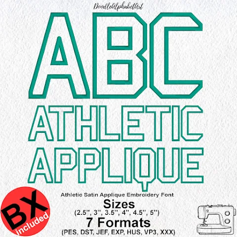 Bombardier - Athletic Satin Applique Embroidery Font machine embroidery font preview