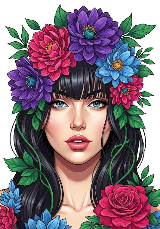 Vibrant Floral Portrait of a Woman