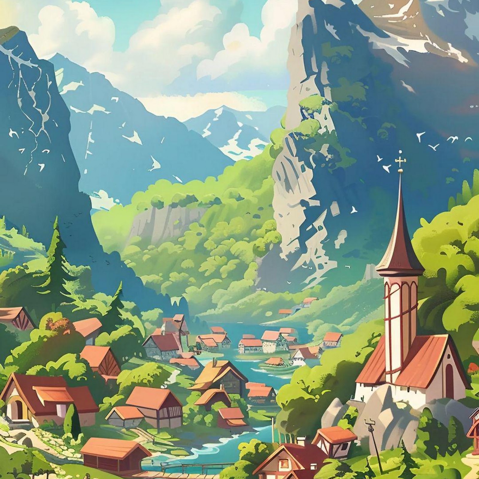 Download Scenic Alpine Village By River Full HD iPhone