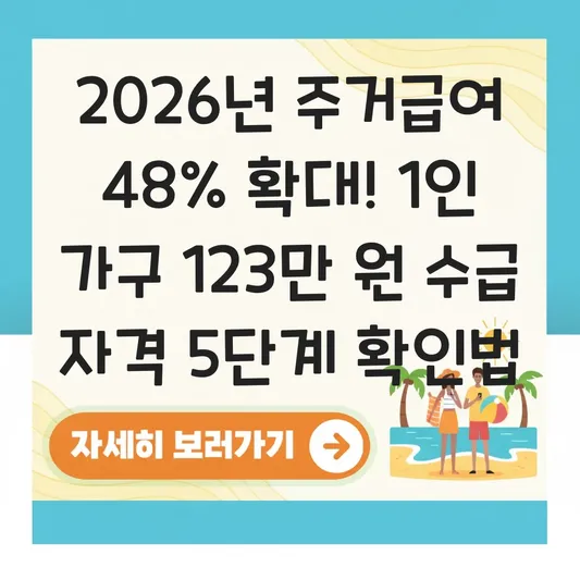 2026년 주거급여 선정기준 48% 확대: 1인 가구 123만 원 이하 수급 자격 확인 방법 대표 이미지
