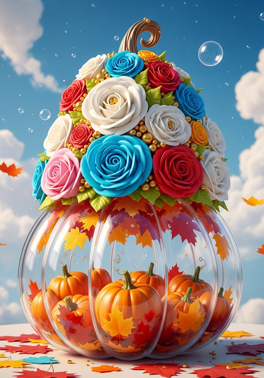 Whimsical Pumpkin Floral Art | Autumn Fantasy Display