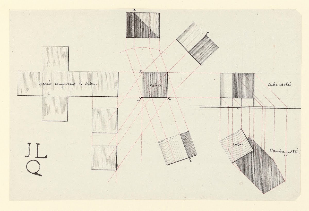 Quarrés composant le cube  Cube isolé  Lombre portée 1825