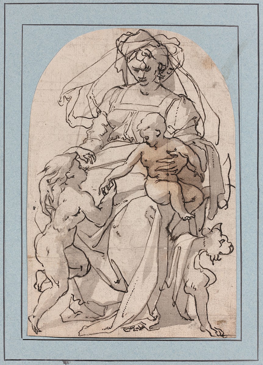 Vierge à lEnfant sur un trône avec le petit saint Jean Baptiste