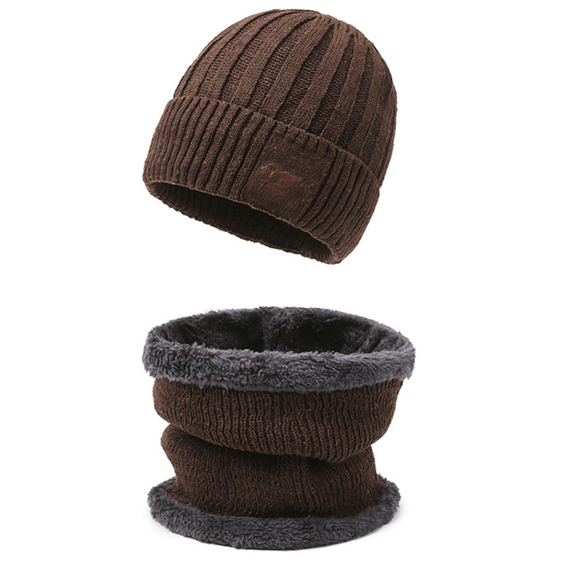 Knitted hat and neck protection set, lined, for men
