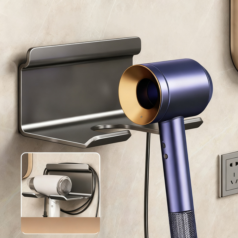 Wall holder for hairdryer, no drilling, stainless steel