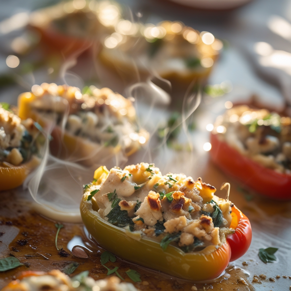 Turkey Spinach & Feta Stuffed Bell Peppers with Citrus Tomato Sauce