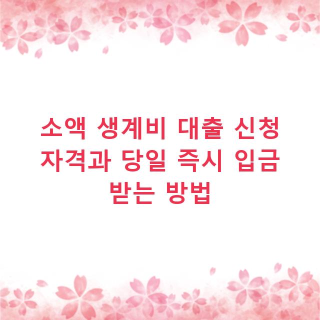 소액 생계비 대출 신청 자격과 당일 즉시 입금 받는 방법
