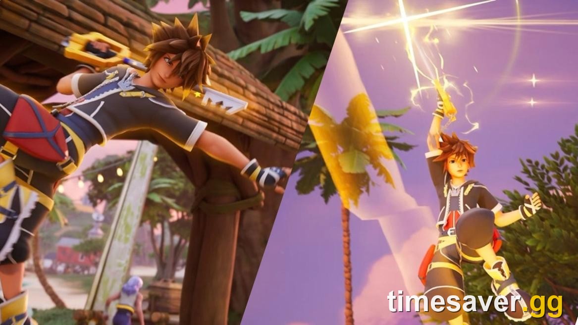 Sora wielding the Kingdom Key keyblade with its shocking-bolt effect in Fortnite