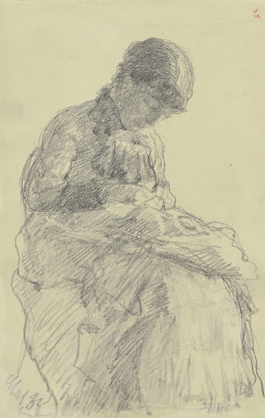 Sitzende Frau beim Handarbeiten 1883