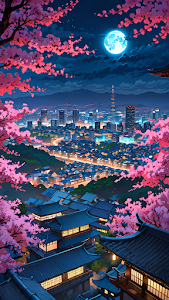 Tokyo Cherry Blossom Night City Anime Aesthetic Art