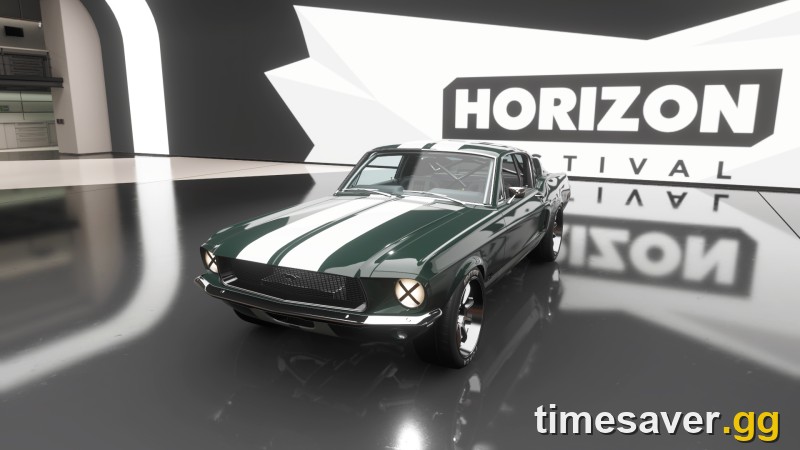 Forza Horizon 6 classic RWD muscle car — 1968 Ford Mustang Fastback — on a fast coastal road, a straight-line D-class pick