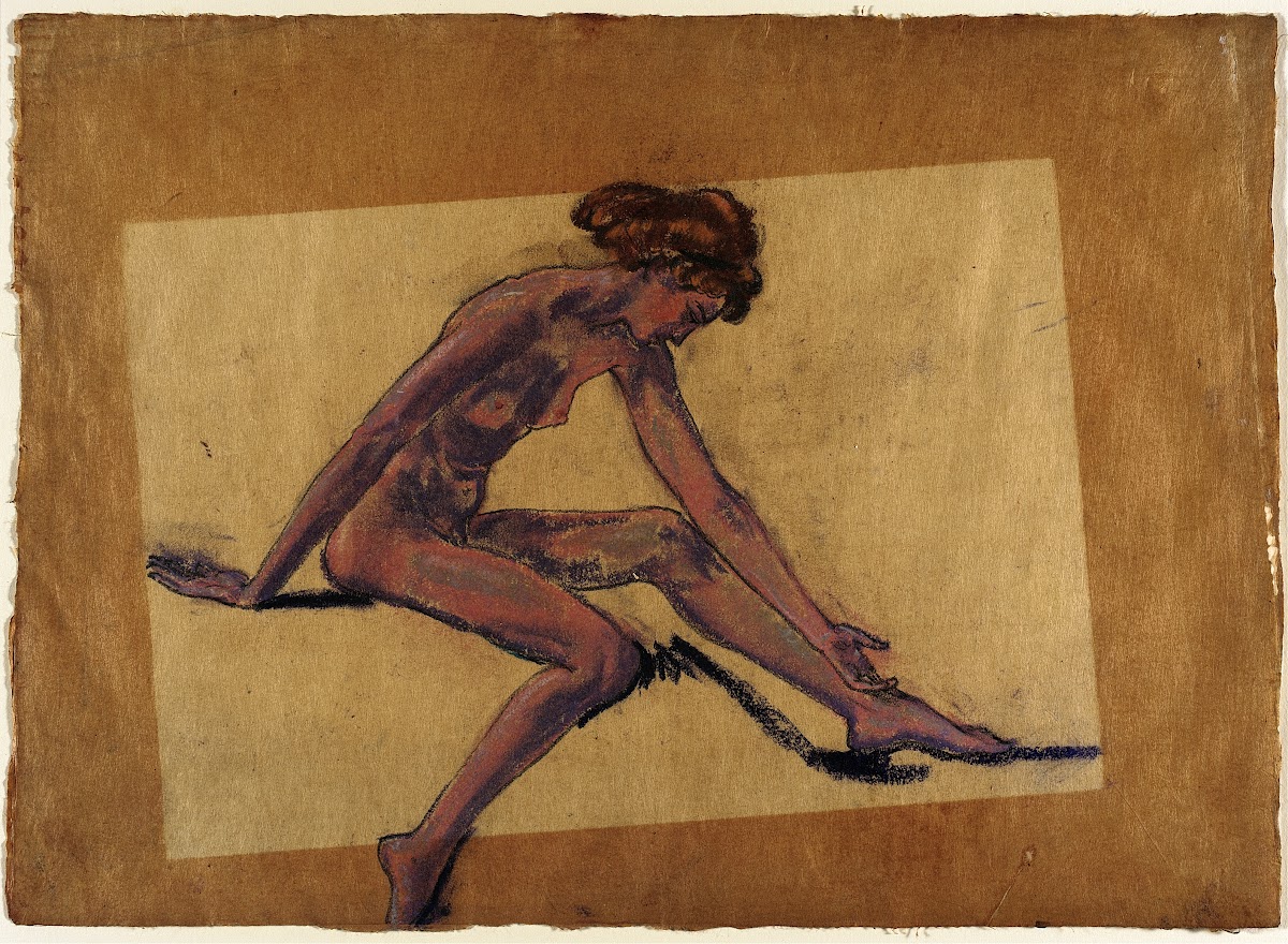 Seated Female Nude in Profile Bending Forward