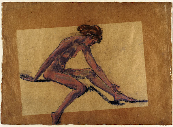 Seated Female Nude in Profile Bending Forward