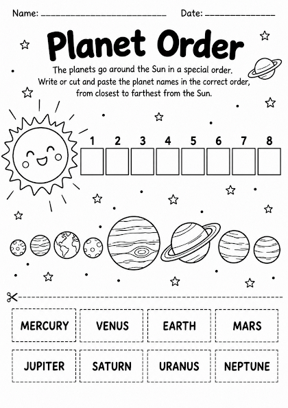 Planet Order Worksheet