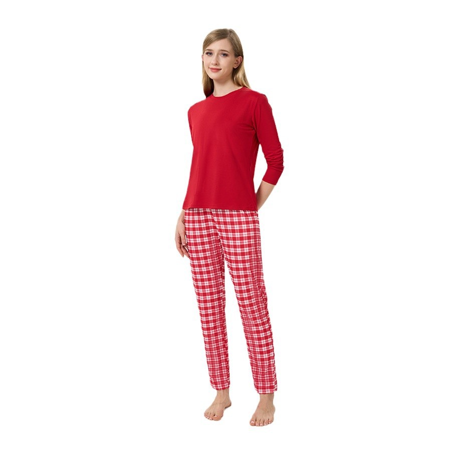 Damen-Pyjama-Set, Rundhalsausschnitt, weihnachtliches Design