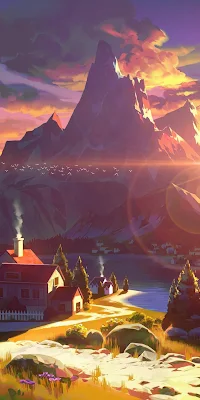 Mountain Landscape, Sunset, Illustration, Nature 2K Wallpaper