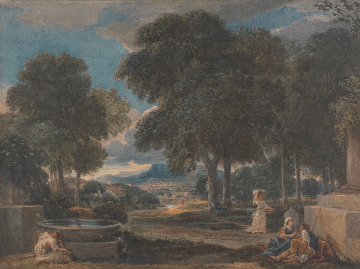Landscape with a Man Washing His Feet at a Fountain after Poussin circa 1821