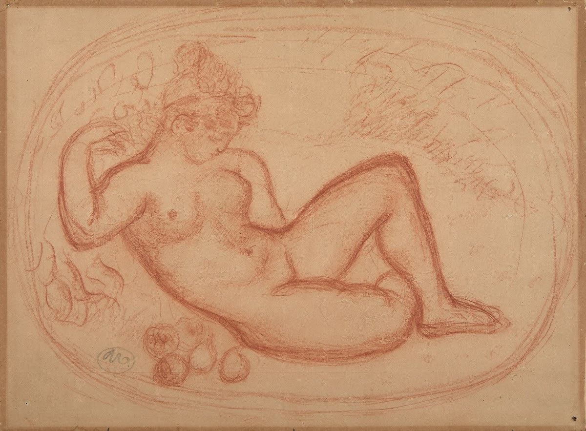 Femme nue allongée de face avec des fruits 1920 1925