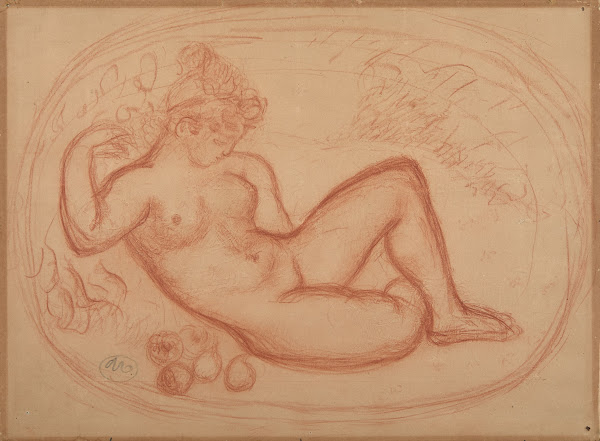 Femme nue allongée de face avec des fruits 1920 1925