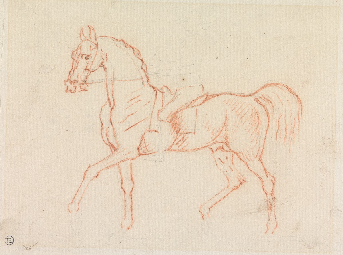 Horse With Rider Lightly Sketched Walking to Left