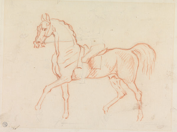 Horse With Rider Lightly Sketched Walking to Left