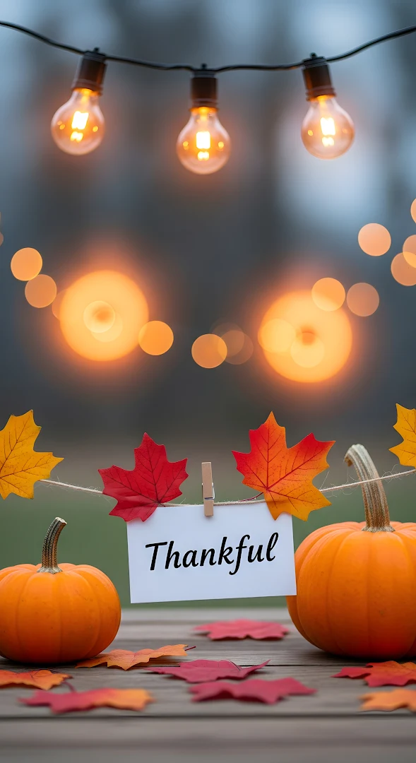 Thankful Pumpkins Autumn String Lights Bokeh Decor