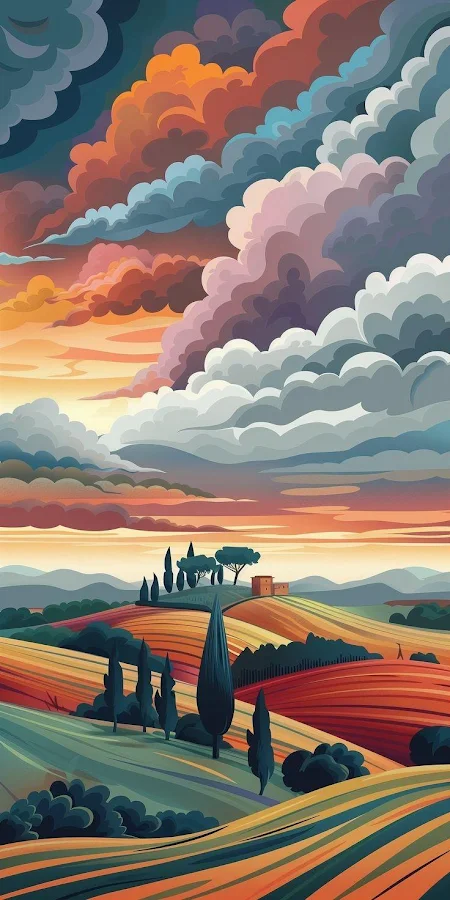 Tuscany, Italian Landscape, Sky Art, Sunset Colors iPhone Phone Wallpaper