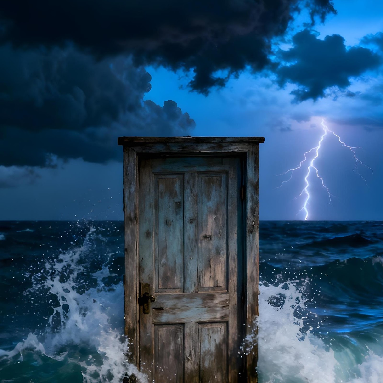 Download Old Wooden Door In Ocean 2K iPhone