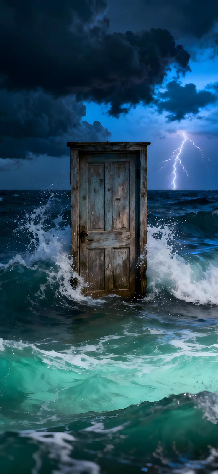 Old Wooden Door In Ocean - Surreal Digital Art 2K iPhone Wallpaper (1889x4092)