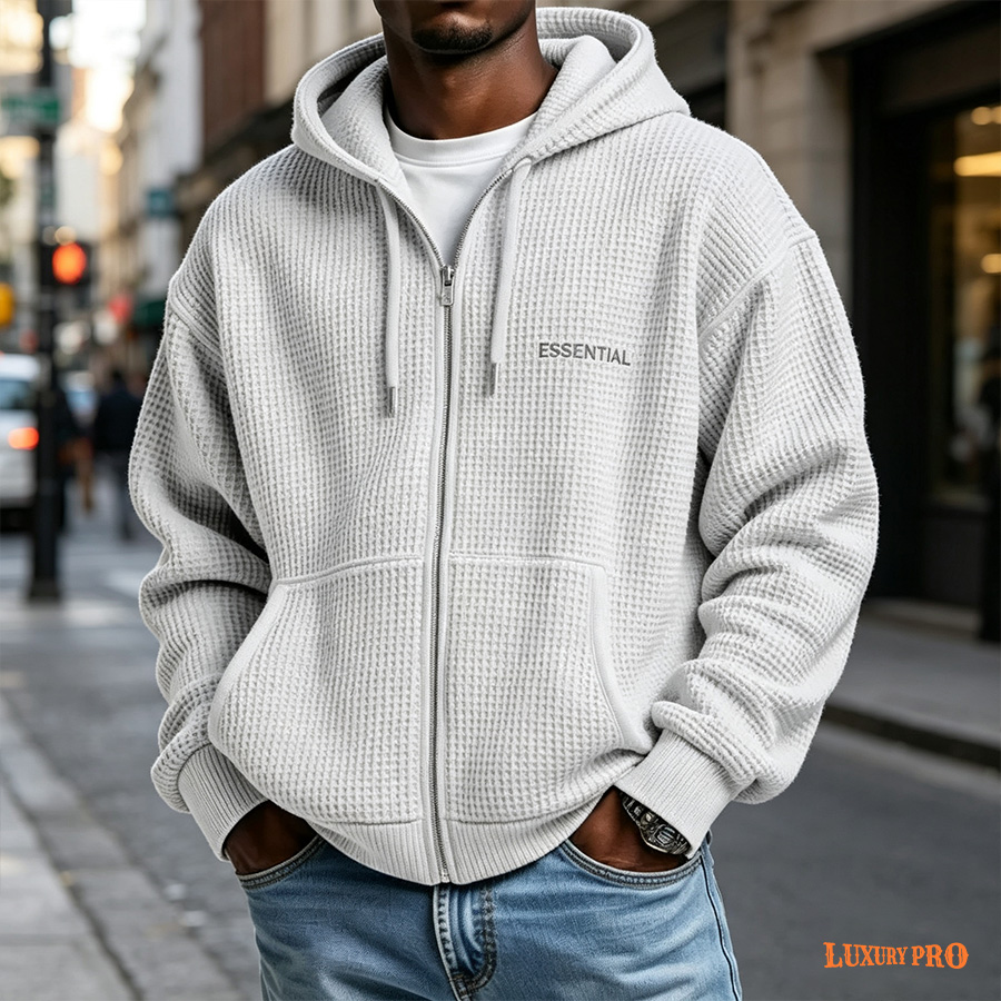 2D Waffle Full‑Zip Sweatshirt-280g