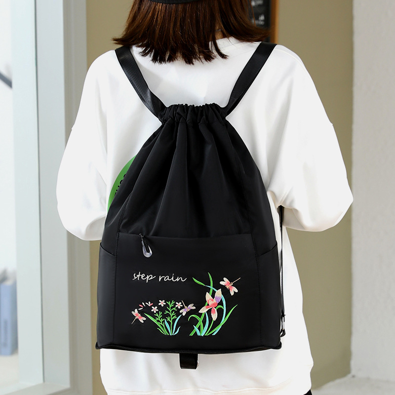 Double Backpack, Nylon, Foldable, Embroidered
