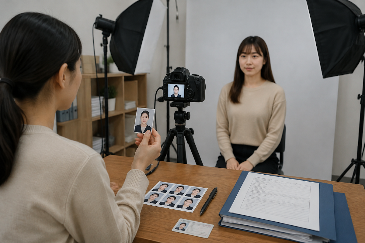 Ảnh thẻ bằng lái và hồ sơ gia hạn được chuẩn bị trong studio