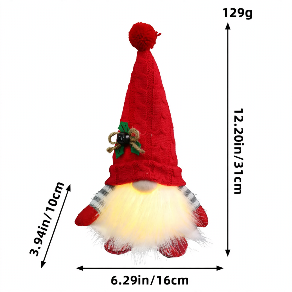 Glowing Christmas Gnome Figure with Sequins