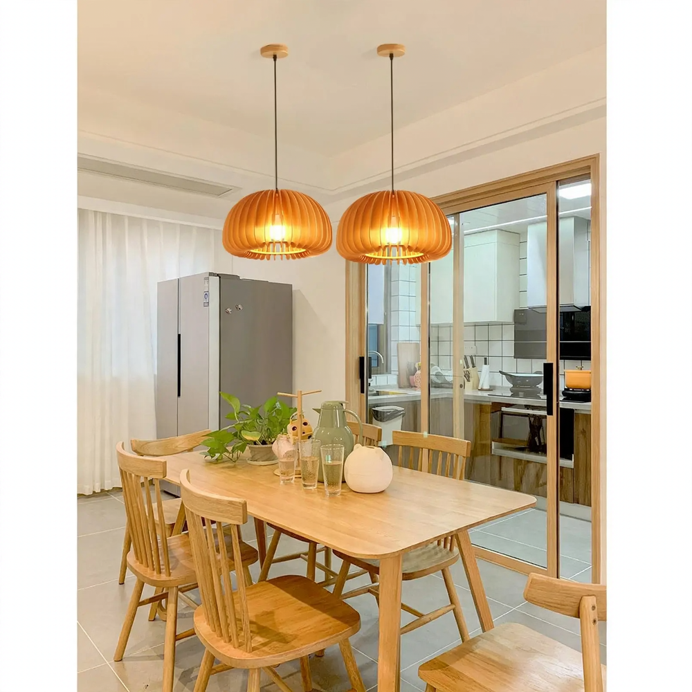 Holz-Hängelampe mit LED, höhenverstellbar