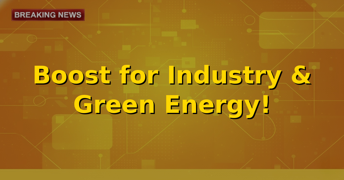 Illustration showing a modern industrial park with solar panels and a small hydroelectric plant in a mountainous region, representing BHAVYA and Small Hydro Power schemes.