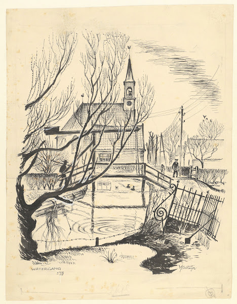 Gezicht op de kerk van Watergang circa 1955