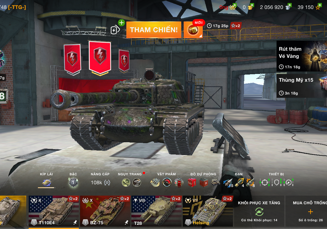 Bán acc World of Tank Blitz 5 xe cấp 10 và 2 triệu bạc, 5 t...