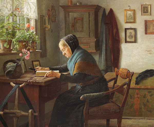 Karen Marie læser i sin Bibel 1926